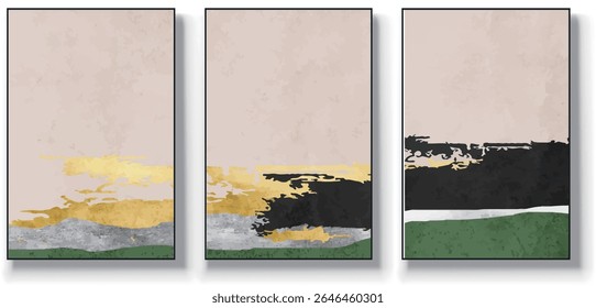A set of three abstract art vector illustrations. Creative minimalist hand drawn vector illustrations, vector design for wall decoration, wallpaper, posters, cards, murals, carpets, hangings, prints