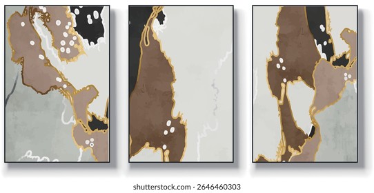A set of three abstract art vector illustrations. Creative minimalist hand drawn vector illustrations, vector design for wall decoration, wallpaper, posters, cards, murals, carpets, hangings, prints