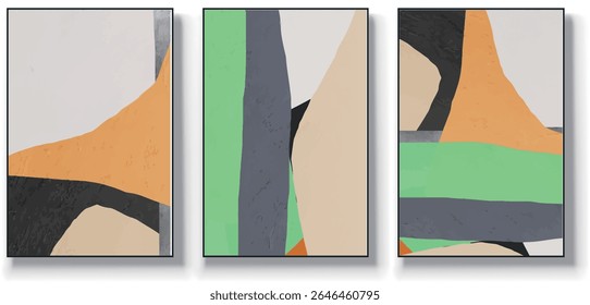 A set of three abstract art vector illustrations. Creative minimalist hand drawn vector illustrations, vector design for wall decoration, wallpaper, posters, cards, murals, carpets, hangings, prints