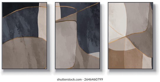 A set of three abstract art vector illustrations. Creative minimalist hand drawn vector illustrations, vector design for wall decoration, wallpaper, posters, cards, murals, carpets, hangings, prints