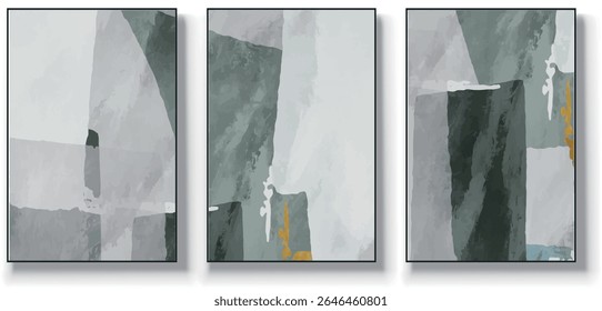 A set of three abstract art vector illustrations. Creative minimalist hand drawn vector illustrations, vector design for wall decoration, wallpaper, posters, cards, murals, carpets, hangings, prints