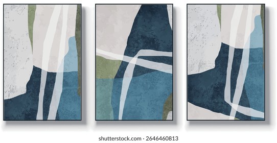 A set of three abstract art vector illustrations. Creative minimalist hand drawn vector illustrations, vector design for wall decoration, wallpaper, posters, cards, murals, carpets, hangings, prints