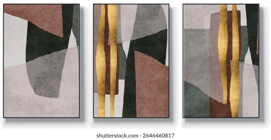 A set of three abstract art vector illustrations. Creative minimalist hand drawn vector illustrations, vector design for wall decoration, wallpaper, posters, cards, murals, carpets, hangings, prints
