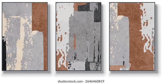 A set of three abstract art vector illustrations. Creative minimalist hand drawn vector illustrations, vector design for wall decoration, wallpaper, posters, cards, murals, carpets, hangings, prints