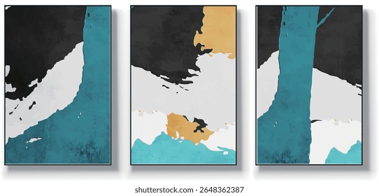A set of three abstract art vector illustrations. Creative minimalist hand drawn vector illustrations, vector design for wall decoration, wallpaper, posters, cards, murals, carpets, hangings, prints