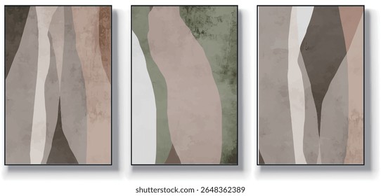 A set of three abstract art vector illustrations. Creative minimalist hand drawn vector illustrations, vector design for wall decoration, wallpaper, posters, cards, murals, carpets, hangings, prints