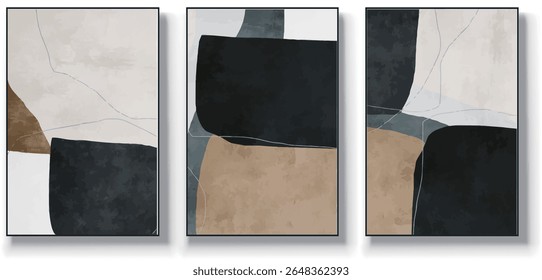 A set of three abstract art vector illustrations. Creative minimalist hand drawn vector illustrations, vector design for wall decoration, wallpaper, posters, cards, murals, carpets, hangings, prints