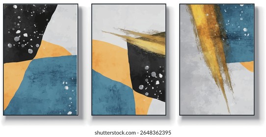 A set of three abstract art vector illustrations. Creative minimalist hand drawn vector illustrations, vector design for wall decoration, wallpaper, posters, cards, murals, carpets, hangings, prints
