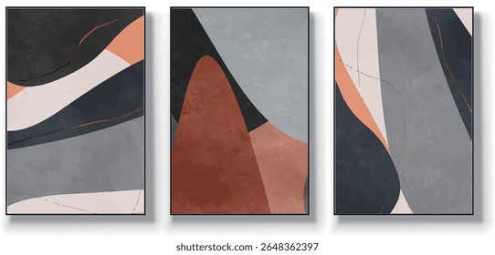 A set of three abstract art vector illustrations. Creative minimalist hand drawn vector illustrations, vector design for wall decoration, wallpaper, posters, cards, murals, carpets, hangings, prints