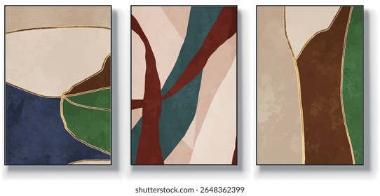 A set of three abstract art vector illustrations. Creative minimalist hand drawn vector illustrations, vector design for wall decoration, wallpaper, posters, cards, murals, carpets, hangings, prints