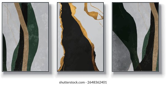 A set of three abstract art vector illustrations. Creative minimalist hand drawn vector illustrations, vector design for wall decoration, wallpaper, posters, cards, murals, carpets, hangings, prints