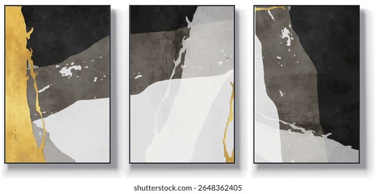 A set of three abstract art vector illustrations. Creative minimalist hand drawn vector illustrations, vector design for wall decoration, wallpaper, posters, cards, murals, carpets, hangings, prints