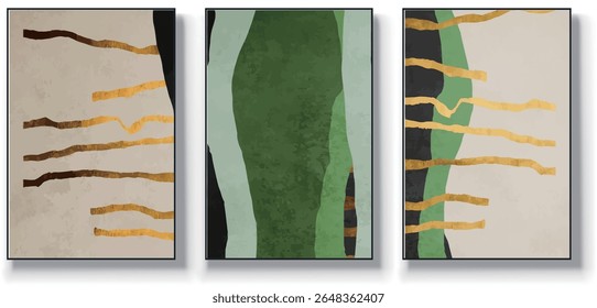 A set of three abstract art vector illustrations. Creative minimalist hand drawn vector illustrations, vector design for wall decoration, wallpaper, posters, cards, murals, carpets, hangings, prints