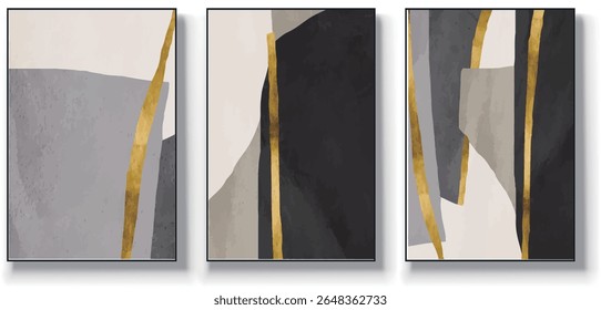 A set of three abstract art vector illustrations. Creative minimalist hand drawn vector illustrations, vector design for wall decoration, wallpaper, posters, cards, murals, carpets, hangings, prints
