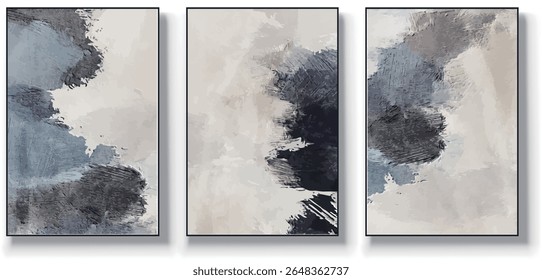 A set of three abstract art vector illustrations. Creative minimalist hand drawn vector illustrations, vector design for wall decoration, wallpaper, posters, cards, murals, carpets, hangings, prints