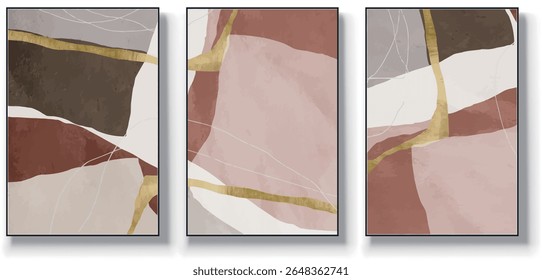 A set of three abstract art vector illustrations. Creative minimalist hand drawn vector illustrations, vector design for wall decoration, wallpaper, posters, cards, murals, carpets, hangings, prints
