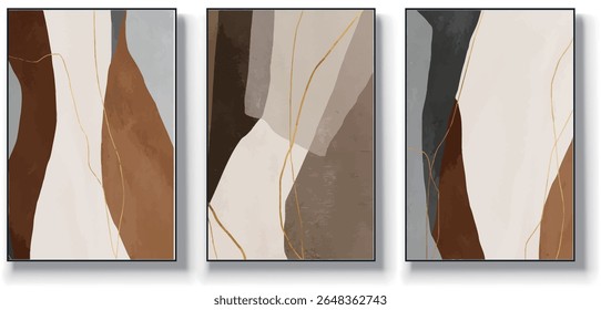 A set of three abstract art vector illustrations. Creative minimalist hand drawn vector illustrations, vector design for wall decoration, wallpaper, posters, cards, murals, carpets, hangings, prints
