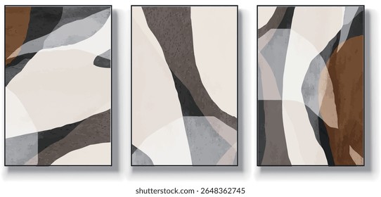 A set of three abstract art vector illustrations. Creative minimalist hand drawn vector illustrations, vector design for wall decoration, wallpaper, posters, cards, murals, carpets, hangings, prints