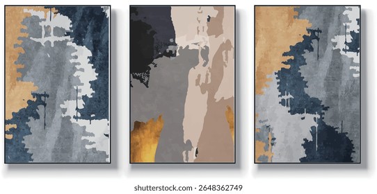 A set of three abstract art vector illustrations. Creative minimalist hand drawn vector illustrations, vector design for wall decoration, wallpaper, posters, cards, murals, carpets, hangings, prints