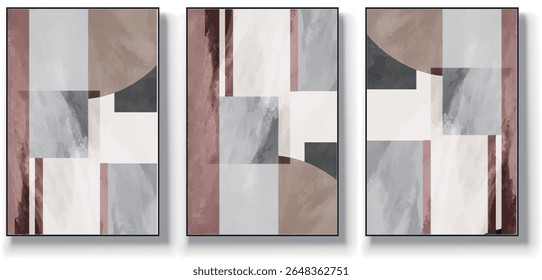 A set of three abstract art vector illustrations. Creative minimalist hand drawn vector illustrations, vector design for wall decoration, wallpaper, posters, cards, murals, carpets, hangings, prints