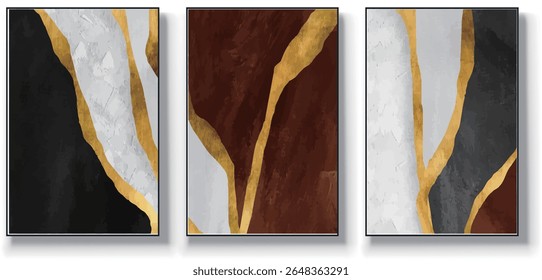 A set of three abstract art vector illustrations. Creative minimalist hand drawn vector illustrations, vector design for wall decoration, wallpaper, posters, cards, murals, carpets, hangings, prints