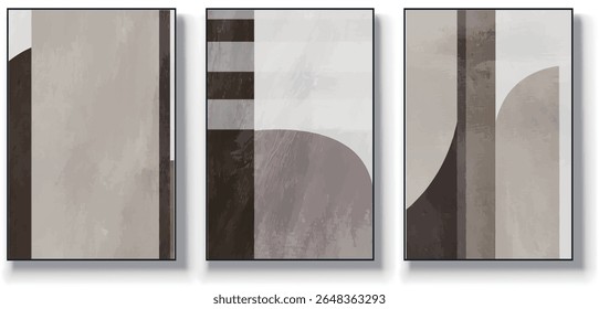 A set of three abstract art vector illustrations. Creative minimalist hand drawn vector illustrations, vector design for wall decoration, wallpaper, posters, cards, murals, carpets, hangings, prints