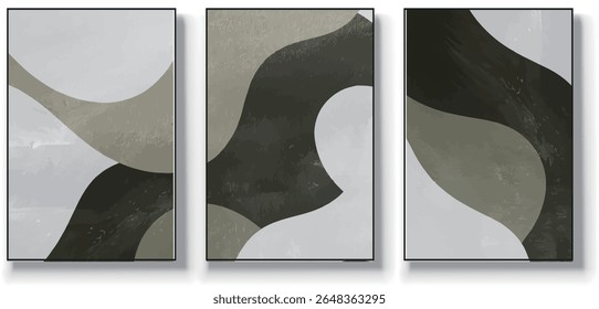 A set of three abstract art vector illustrations. Creative minimalist hand drawn vector illustrations, vector design for wall decoration, wallpaper, posters, cards, murals, carpets, hangings, prints