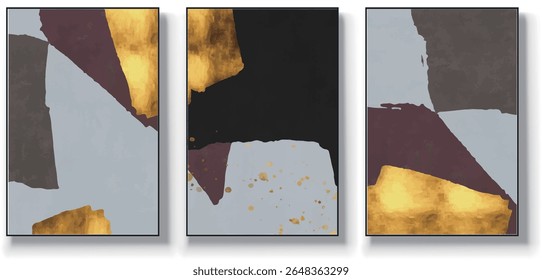 A set of three abstract art vector illustrations. Creative minimalist hand drawn vector illustrations, vector design for wall decoration, wallpaper, posters, cards, murals, carpets, hangings, prints