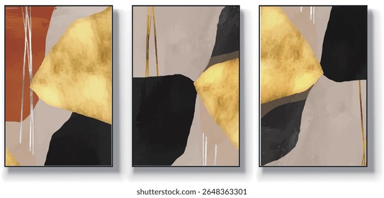 A set of three abstract art vector illustrations. Creative minimalist hand drawn vector illustrations, vector design for wall decoration, wallpaper, posters, cards, murals, carpets, hangings, prints