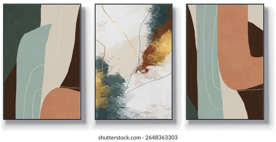 A set of three abstract art vector illustrations. Creative minimalist hand drawn vector illustrations, vector design for wall decoration, wallpaper, posters, cards, murals, carpets, hangings, prints