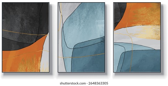 A set of three abstract art vector illustrations. Creative minimalist hand drawn vector illustrations, vector design for wall decoration, wallpaper, posters, cards, murals, carpets, hangings, prints