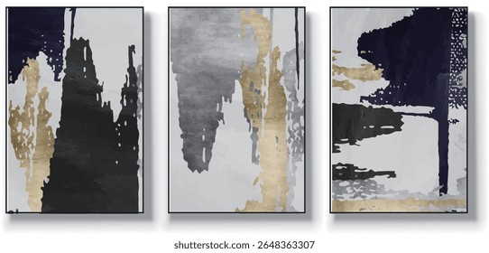 A set of three abstract art vector illustrations. Creative minimalist hand drawn vector illustrations, vector design for wall decoration, wallpaper, posters, cards, murals, carpets, hangings, prints