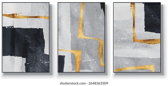 A set of three abstract art vector illustrations. Creative minimalist hand drawn vector illustrations, vector design for wall decoration, wallpaper, posters, cards, murals, carpets, hangings, prints