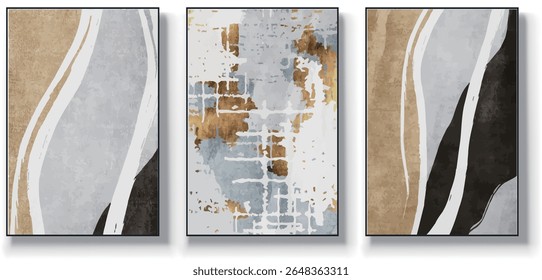 A set of three abstract art vector illustrations. Creative minimalist hand drawn vector illustrations, vector design for wall decoration, wallpaper, posters, cards, murals, carpets, hangings, prints