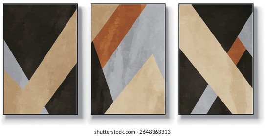 A set of three abstract art vector illustrations. Creative minimalist hand drawn vector illustrations, vector design for wall decoration, wallpaper, posters, cards, murals, carpets, hangings, prints