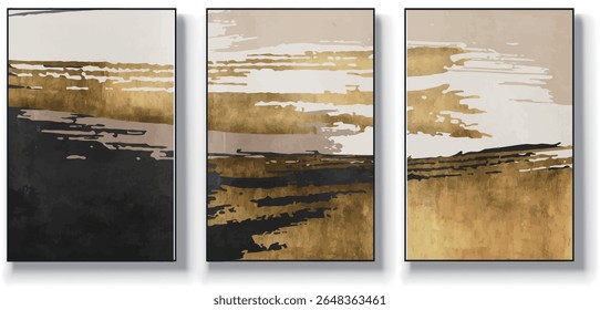 A set of three abstract art vector illustrations. Creative minimalist hand drawn vector illustrations, vector design for wall decoration, wallpaper, posters, cards, murals, carpets, hangings, prints