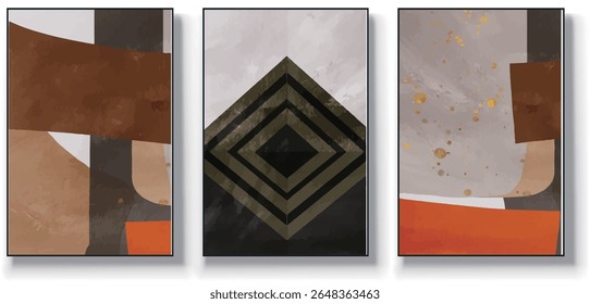 A set of three abstract art vector illustrations. Creative minimalist hand drawn vector illustrations, vector design for wall decoration, wallpaper, posters, cards, murals, carpets, hangings, prints