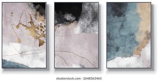 A set of three abstract art vector illustrations. Creative minimalist hand drawn vector illustrations, vector design for wall decoration, wallpaper, posters, cards, murals, carpets, hangings, prints