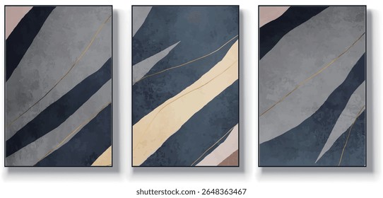 A set of three abstract art vector illustrations. Creative minimalist hand drawn vector illustrations, vector design for wall decoration, wallpaper, posters, cards, murals, carpets, hangings, prints