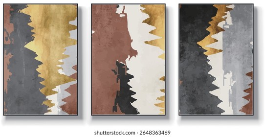 A set of three abstract art vector illustrations. Creative minimalist hand drawn vector illustrations, vector design for wall decoration, wallpaper, posters, cards, murals, carpets, hangings, prints