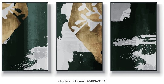 A set of three abstract art vector illustrations. Creative minimalist hand drawn vector illustrations, vector design for wall decoration, wallpaper, posters, cards, murals, carpets, hangings, prints