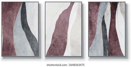 A set of three abstract art vector illustrations. Creative minimalist hand drawn vector illustrations, vector design for wall decoration, wallpaper, posters, cards, murals, carpets, hangings, prints