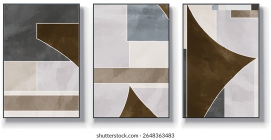 A set of three abstract art vector illustrations. Creative minimalist hand drawn vector illustrations, vector design for wall decoration, wallpaper, posters, cards, murals, carpets, hangings, prints