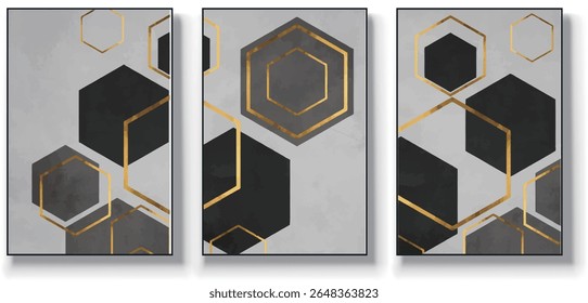 Um conjunto de três ilustrações de vetor de arte abstrata. Criativo minimalista desenhado à mão ilustrações vetoriais, design vetorial para decoração de parede, papel de parede, cartazes, cartões, murais, tapetes, enforcamentos, impressões