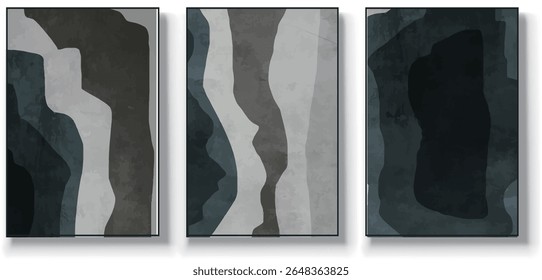 A set of three abstract art vector illustrations. Creative minimalist hand drawn vector illustrations, vector design for wall decoration, wallpaper, posters, cards, murals, carpets, hangings, prints