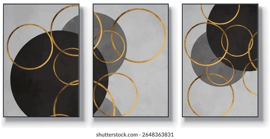 A set of three abstract art vector illustrations. Creative minimalist hand drawn vector illustrations, vector design for wall decoration, wallpaper, posters, cards, murals, carpets, hangings, prints