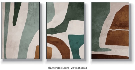 A set of three abstract art vector illustrations. Creative minimalist hand drawn vector illustrations, vector design for wall decoration, wallpaper, posters, cards, murals, carpets, hangings, prints