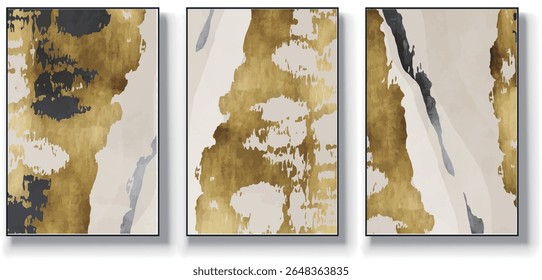 A set of three abstract art vector illustrations. Creative minimalist hand drawn vector illustrations, vector design for wall decoration, wallpaper, posters, cards, murals, carpets, hangings, prints