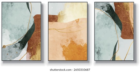 A set of three abstract art vector illustrations. Creative minimalist hand drawn vector illustration, vector design for wall decor, wallpaper, poster, card, mural, carpet, hanging, print