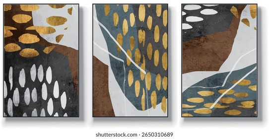 Um conjunto de três ilustrações de vetor de arte abstrata. Ilustração vetorial desenhada à mão minimalista criativa, design vetorial para decoração de parede, papel de parede, pôster, cartão, mural, tapete, suspensão, imprimir